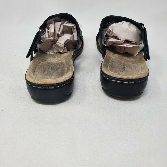 Croft and Barrow Women's Black Leather Floral Slides Sandals size 10 CM 26 - Picture 7 of 11